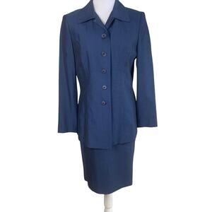 Kasper A.S.L Sz 8 Women's 2-Piece Skirt Suit w/ Blazer Jacket Blue Career Office